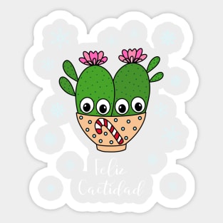 Feliz Cactidad - Cacti Couple In Christmas Candy Cane Bowl Sticker